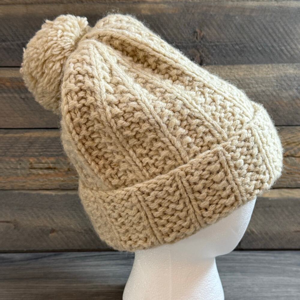 Vintage Abercrombie 100% Wool Pom Hat Fisherman Preppy Minimalist Cozy Cream